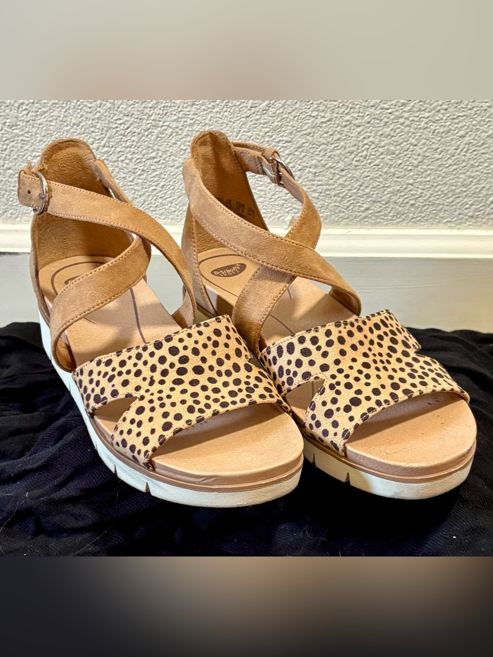 Dr. Scholl's Tan and Leopard Print Platform Sandals